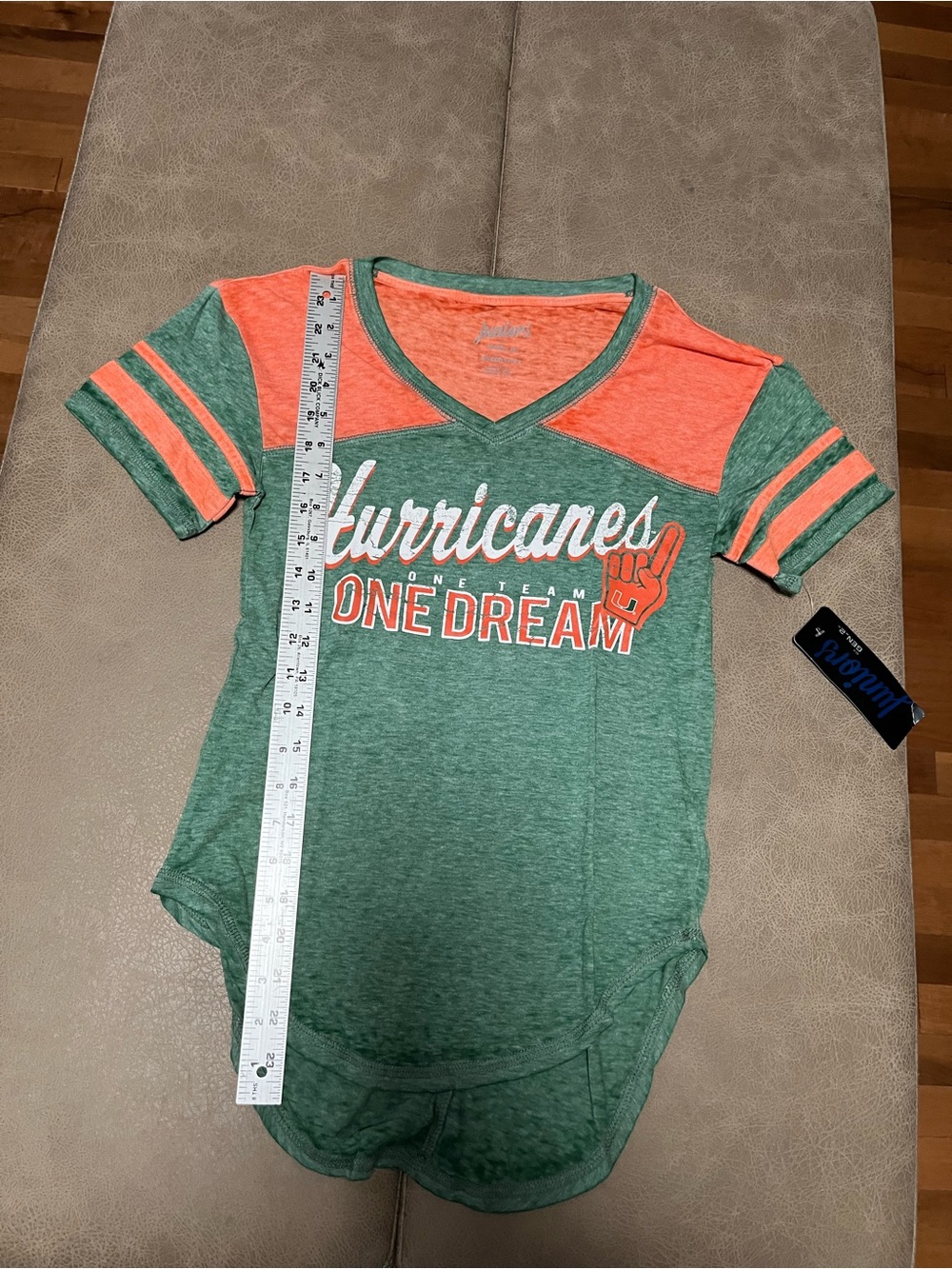 Youth Hurricanes One Dream V-Neck Tee - Green & Coral women’s shirt Xs